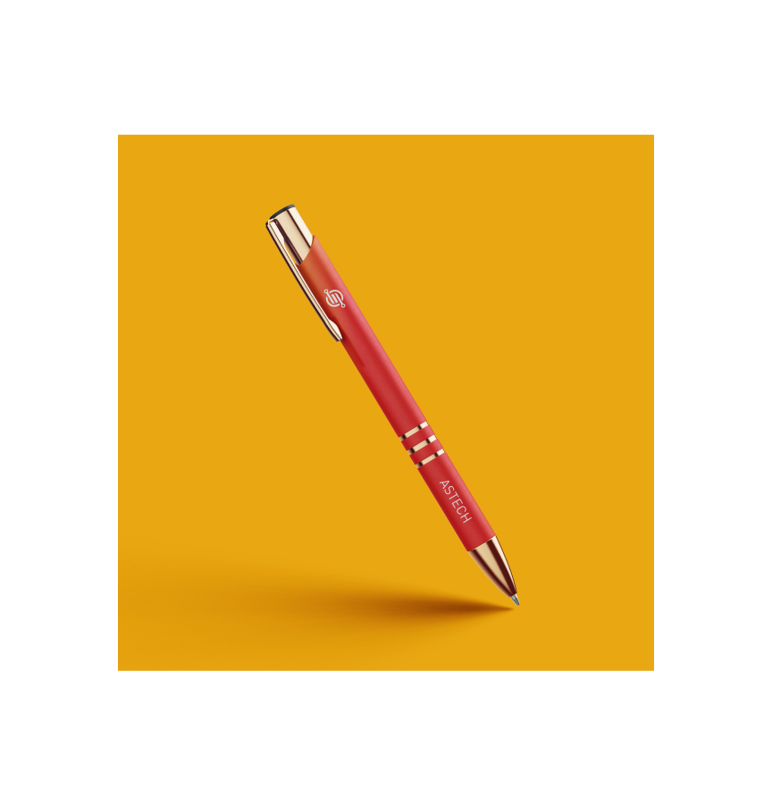 Penna AST brandizzata in blu e giallo