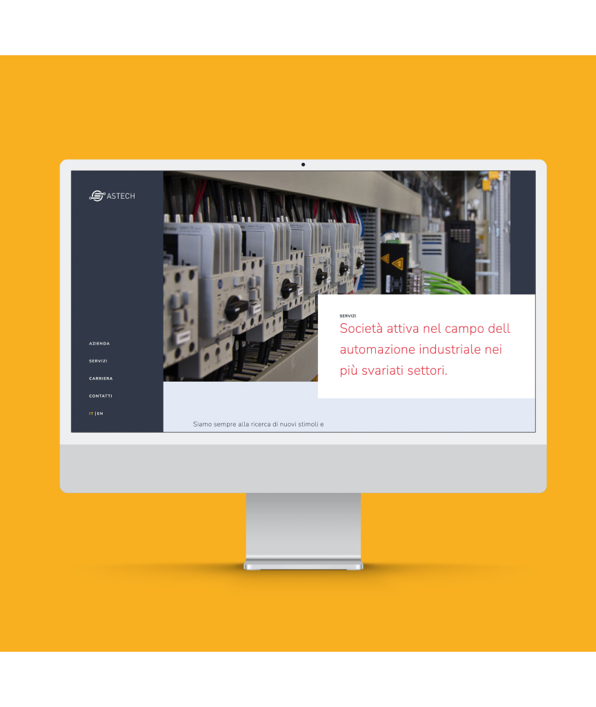 Mockup desktop del sito AST con hero su quadro elettrico industriale
