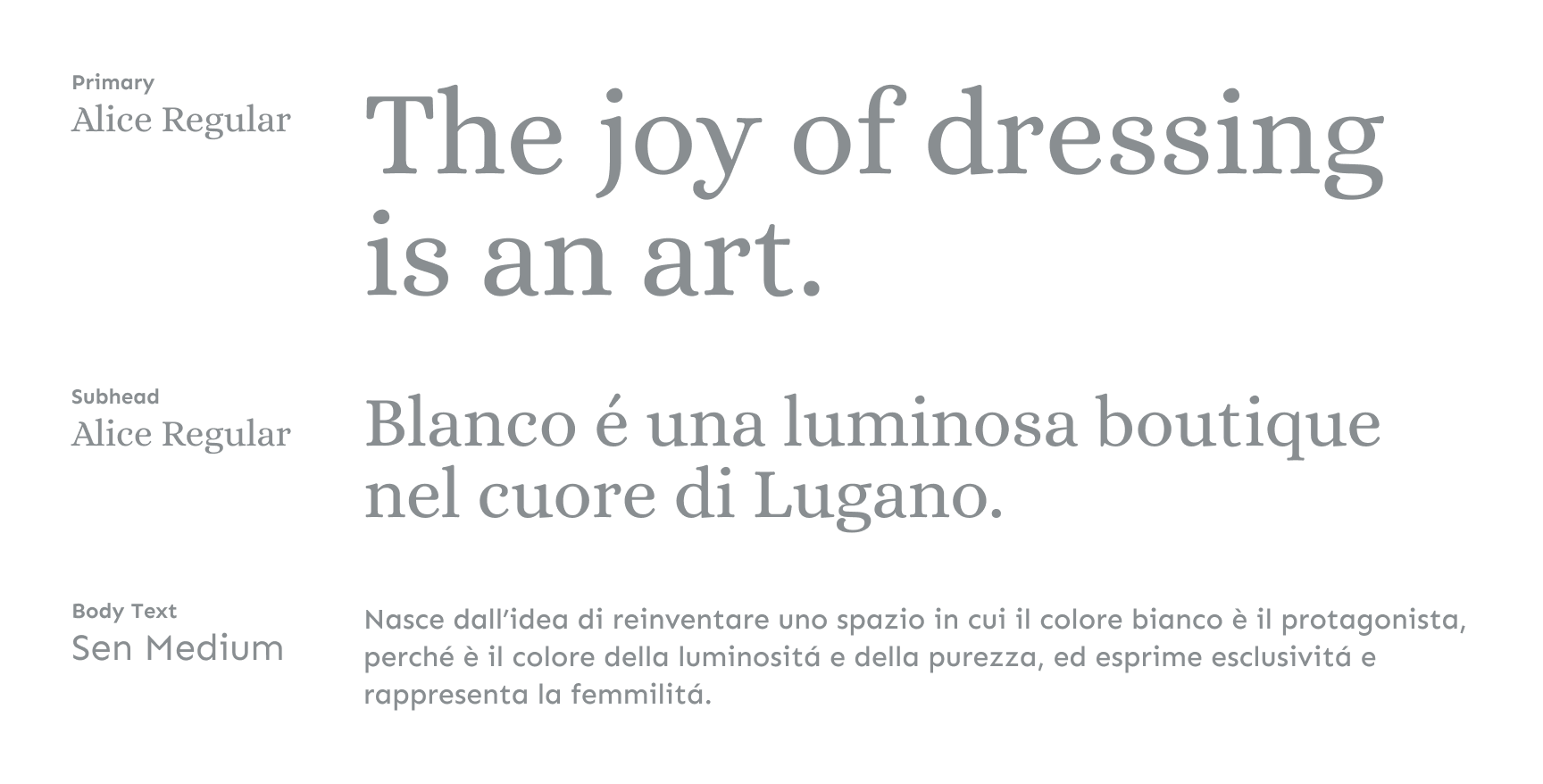Specimen tipografico Blanco con headline e testo del brand