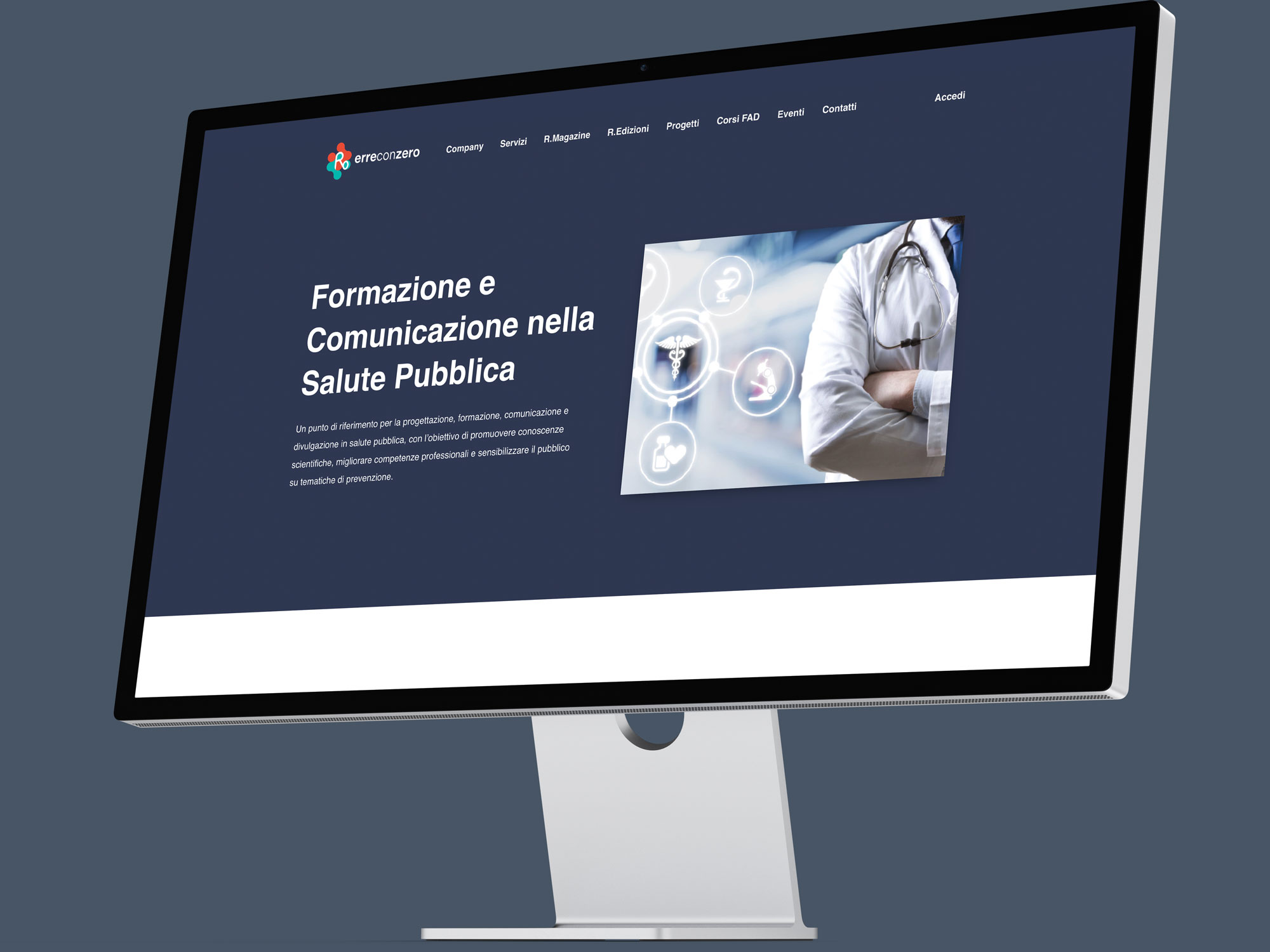 Mockup fotografico della pagina servizi Erreconzero su MacBook e iPhone