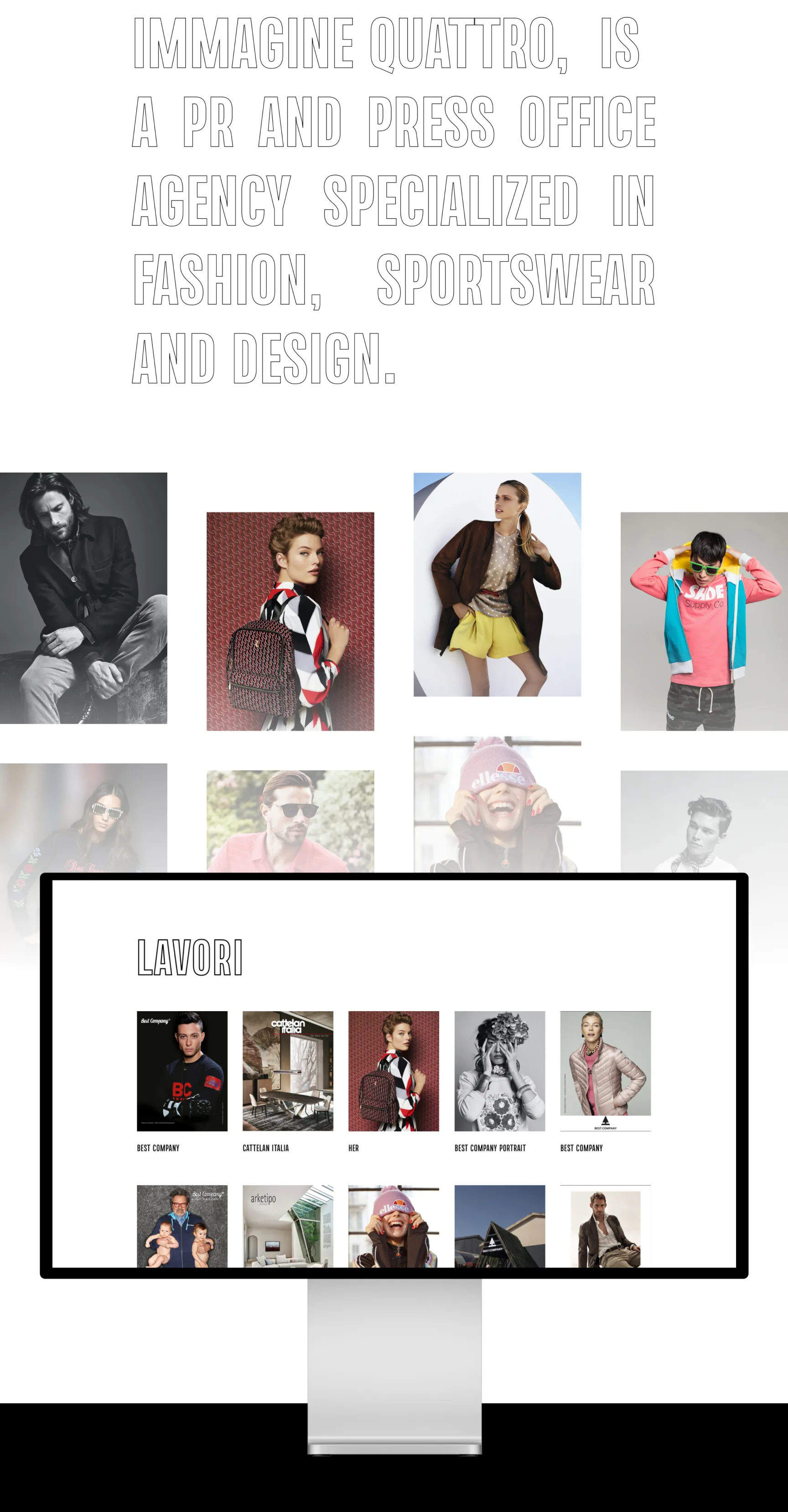 Homepage del sito per Immagine Quattro: redesign del sito per agenzia PR moda e design