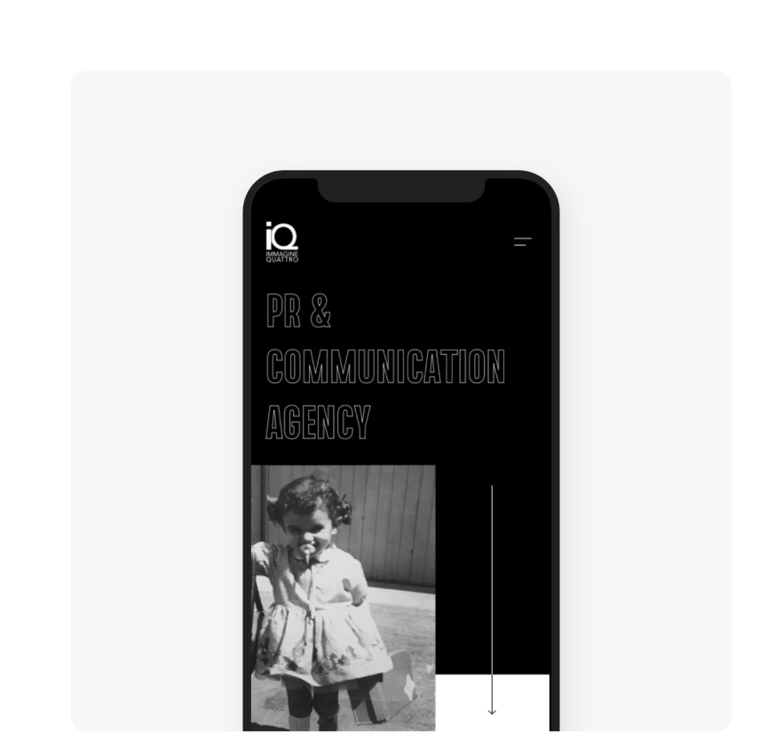Layout mobile per Immagine Quattro: redesign del sito per agenzia PR moda e design