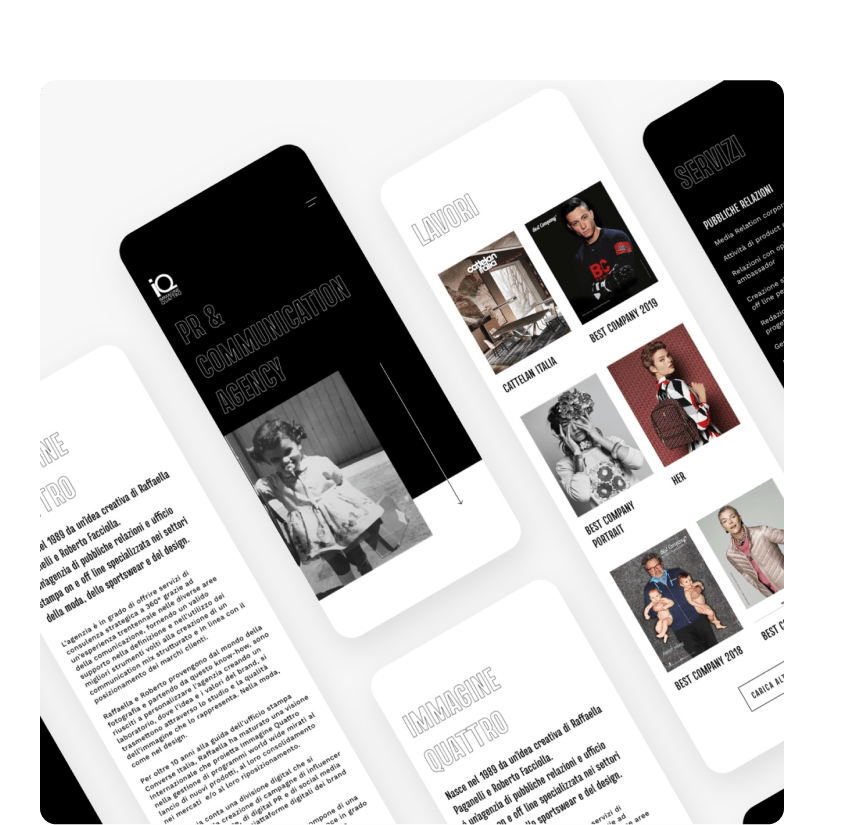 Pagina contenuti per Immagine Quattro: redesign del sito per agenzia PR moda e design