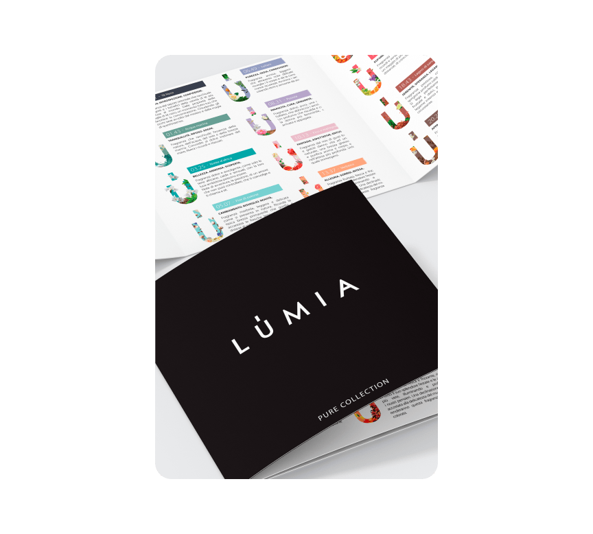 Dettaglio di impaginazione per Lumia: art direction ed editorial design per collezioni home fragrance