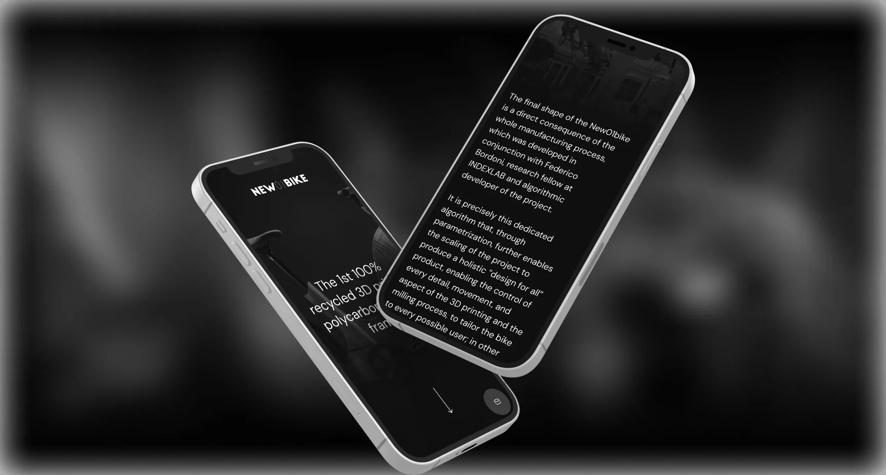 Layout mobile per New01bike: UX/UI e sviluppo web per bici 3D innovativa
