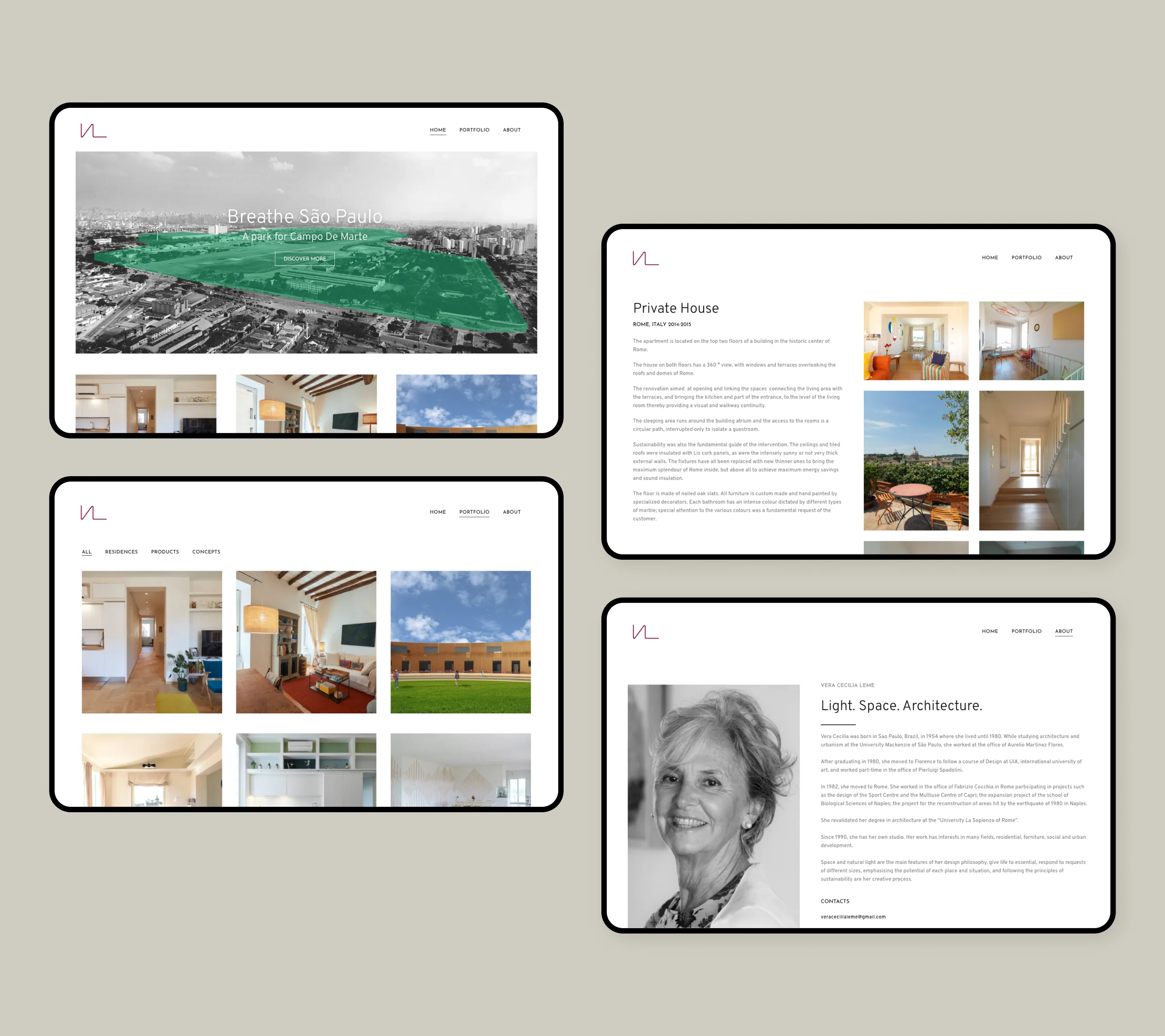 Sezione interna del sito per Vera Cecilia Leme: sito portfolio per architetta con focus sui progetti